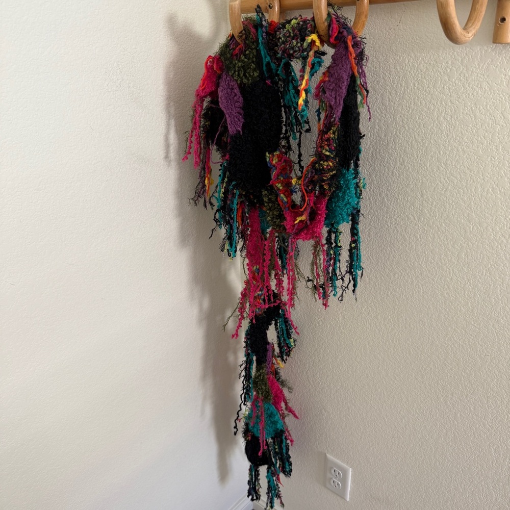 Steve Madden Y2K Multicolored boho-inspired fringe crochet knit scarf